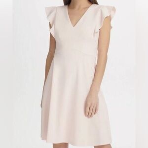 Dkny Women's White V-neck Flutter Short Sleeve Evening Dress